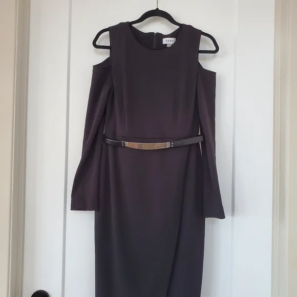 DKNY Black Long Sleeve Dress with Belt - Picture 2 of 4